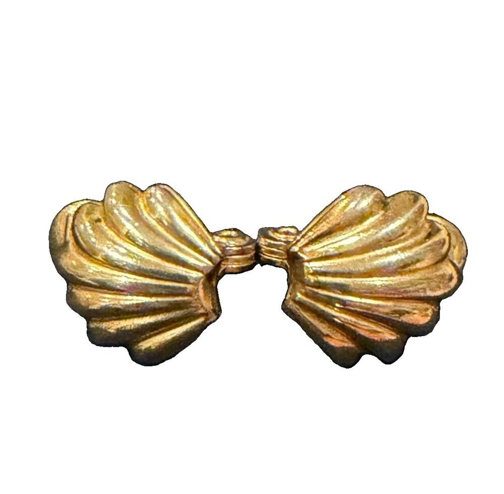 Monet Gold Tone Mini Scallop Shell Coastal Vintage Clip Back Earrings